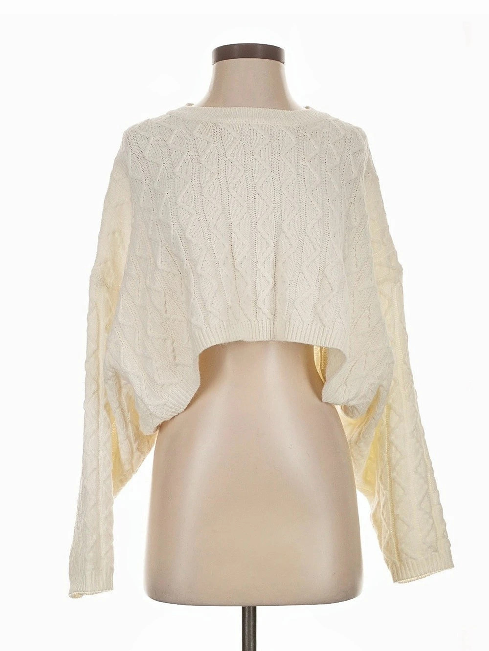 Princess Polly Ivory Cable Knit Cropped Sweater Women’s XS/S Oversized Dolman Sl